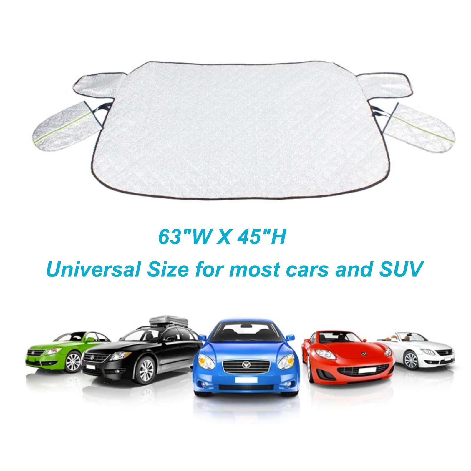 CGACOL Car Windshield Snow Cover Windshield Winter Cover Large 5 Layers Thickness Snow Protector Covers Sun Shade with Side Mirrors Cover for Snow Ice Sun Frost Protection， 63