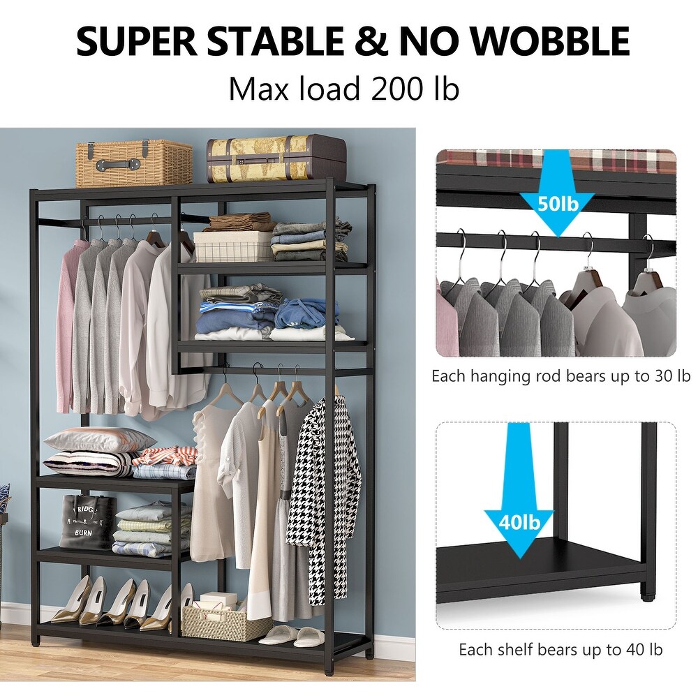 Large closet organizer Double Hanging Rod Clothes Garment Racks with Storage Shelves