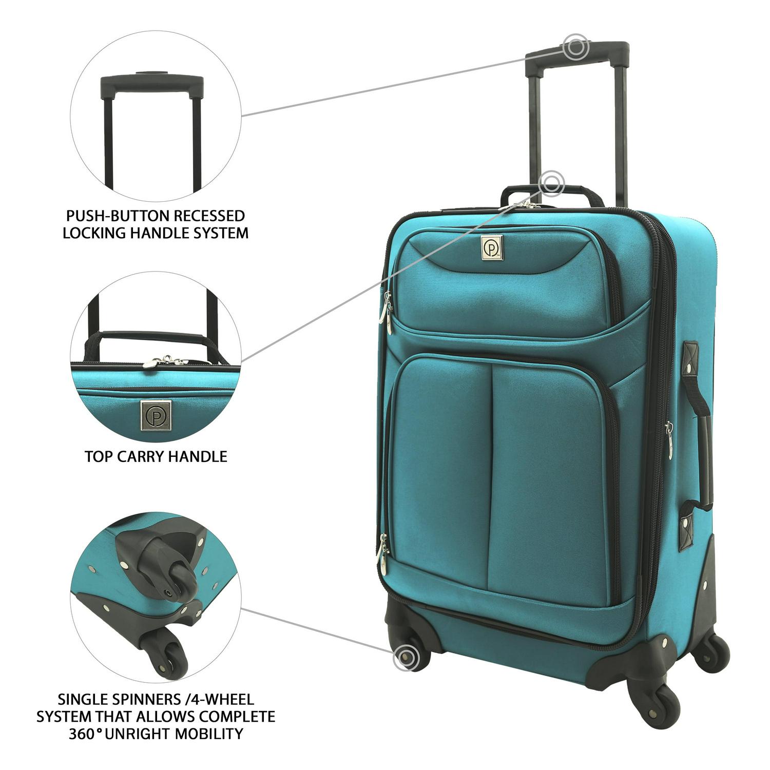 Protege 2 Pc Softside Spinner Luggage Set， 21 and 25 Checked， Teal