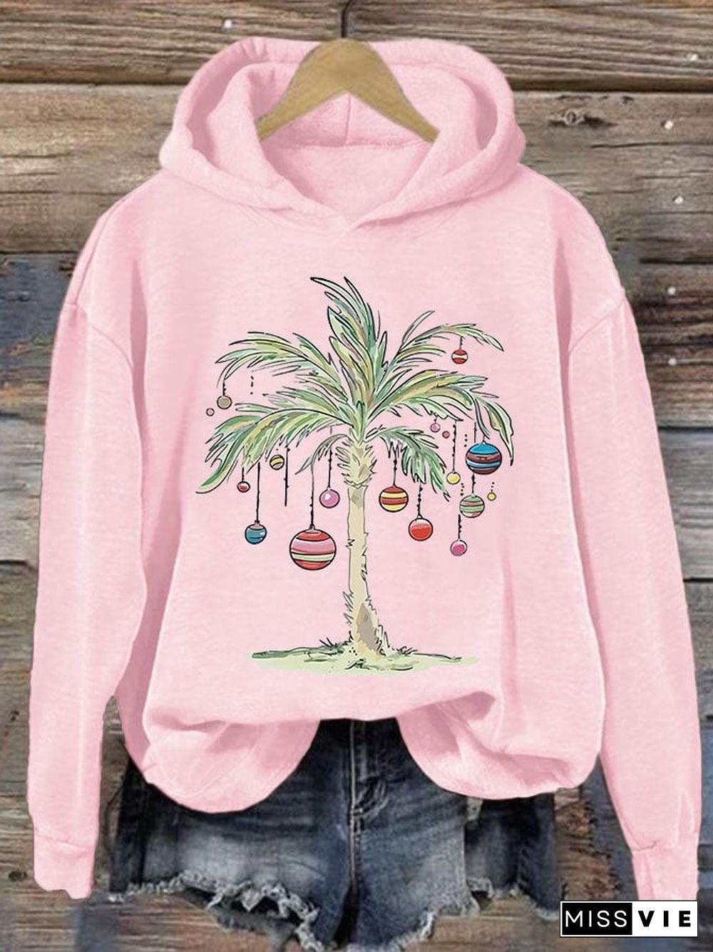 Women'S Casual Merry Christmas From Coconut Tree Printed Long Sleeve Sweatshirt