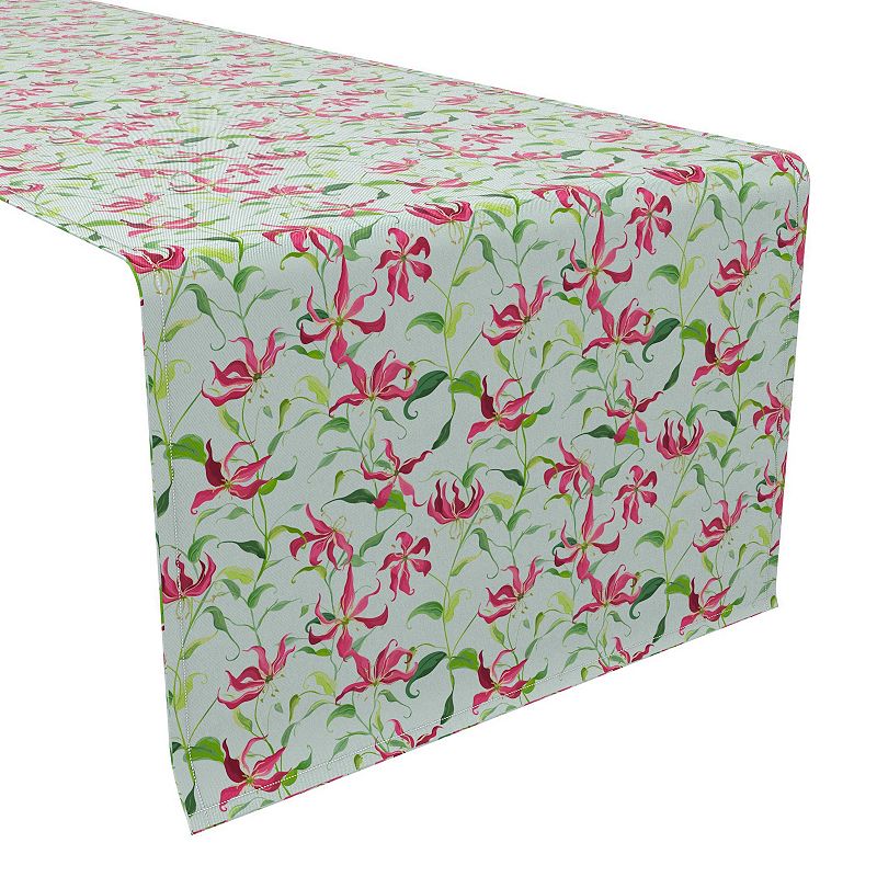 Table Runner， 100% Cotton， 16x72， Fire Lily Flowers and Leaves