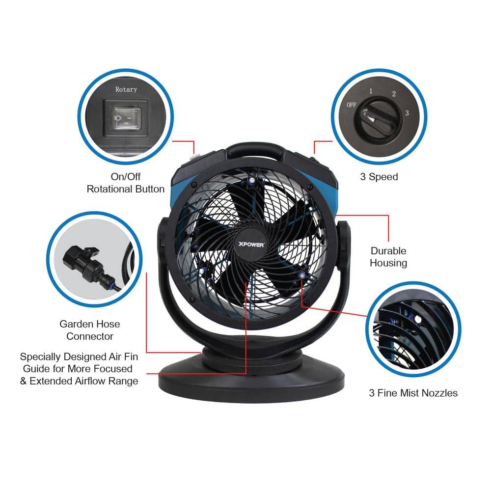 XPOWER Oscillating Portable 3 Speed Outdoor Cooling Misting Fan and High Velocity Air Circulator FM-68