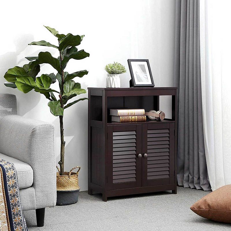 Bathroom Storage Floor Cabinet Free Standing With Double Shutter Door And Adjustable Shelf