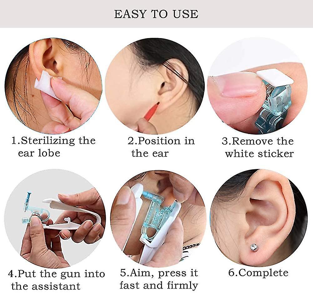 Miman Ear Piercing Kit， 6 Pcs 3mm Disposable Self Ear Pericings Kit With Ear Studs And 1pcs Piercing Gun Aid Pierce Kit Tool