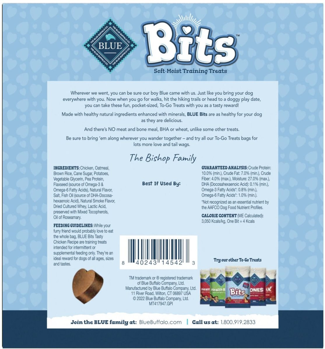 Blue Buffalo To-Go Bits Tasty Chicken Recipe Dog Treats， 12 count