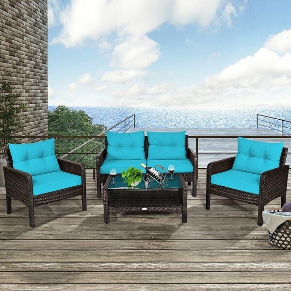 4 pcs Patio Furniture Set with Glass Top Coffee Table - 42.5