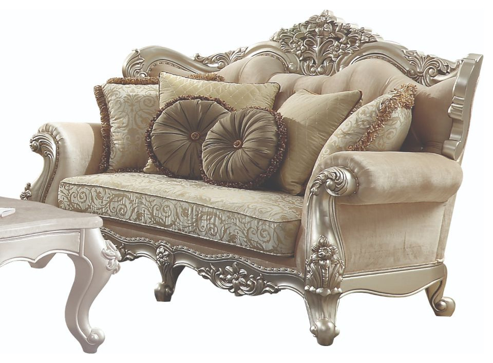 Acme Bently Loveseat With 5 Pillows Fabric and Champagne   Victorian   Loveseats   by AMOC  Houzz