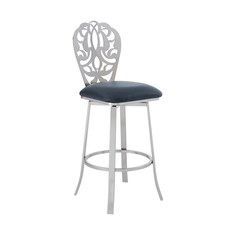 30 Inches Leatherette Barstool with Ornate Cut Out， Gray