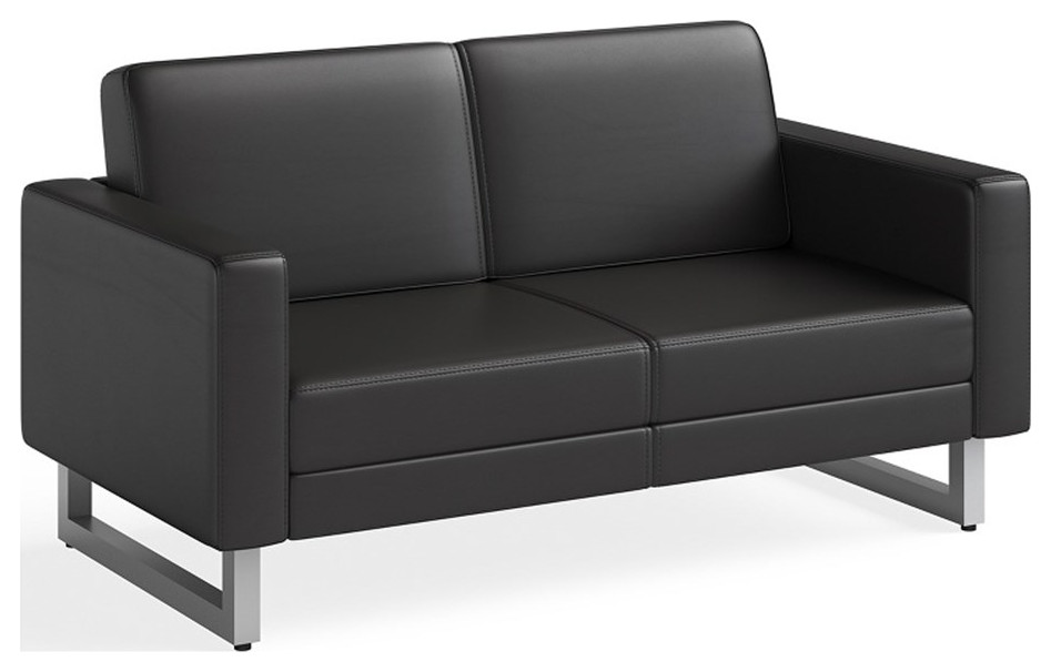 Safco Contemporary Lounge Settee Black Vinyl Metal Mirella Legs   Contemporary   Loveseats   by Homesquare  Houzz