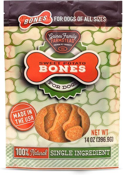 Gaines Family Farmstead Sweet Potato Bones Grain-Free Dog Treats， 14-oz bag