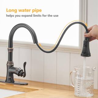 FORCLOVER Single-Handle Deck Mount 3 Spray High Arc Pull Down Sprayer Kitchen Faucet with Deck Plate in Oil Rubbed Bronze FRIMFYT10ORB