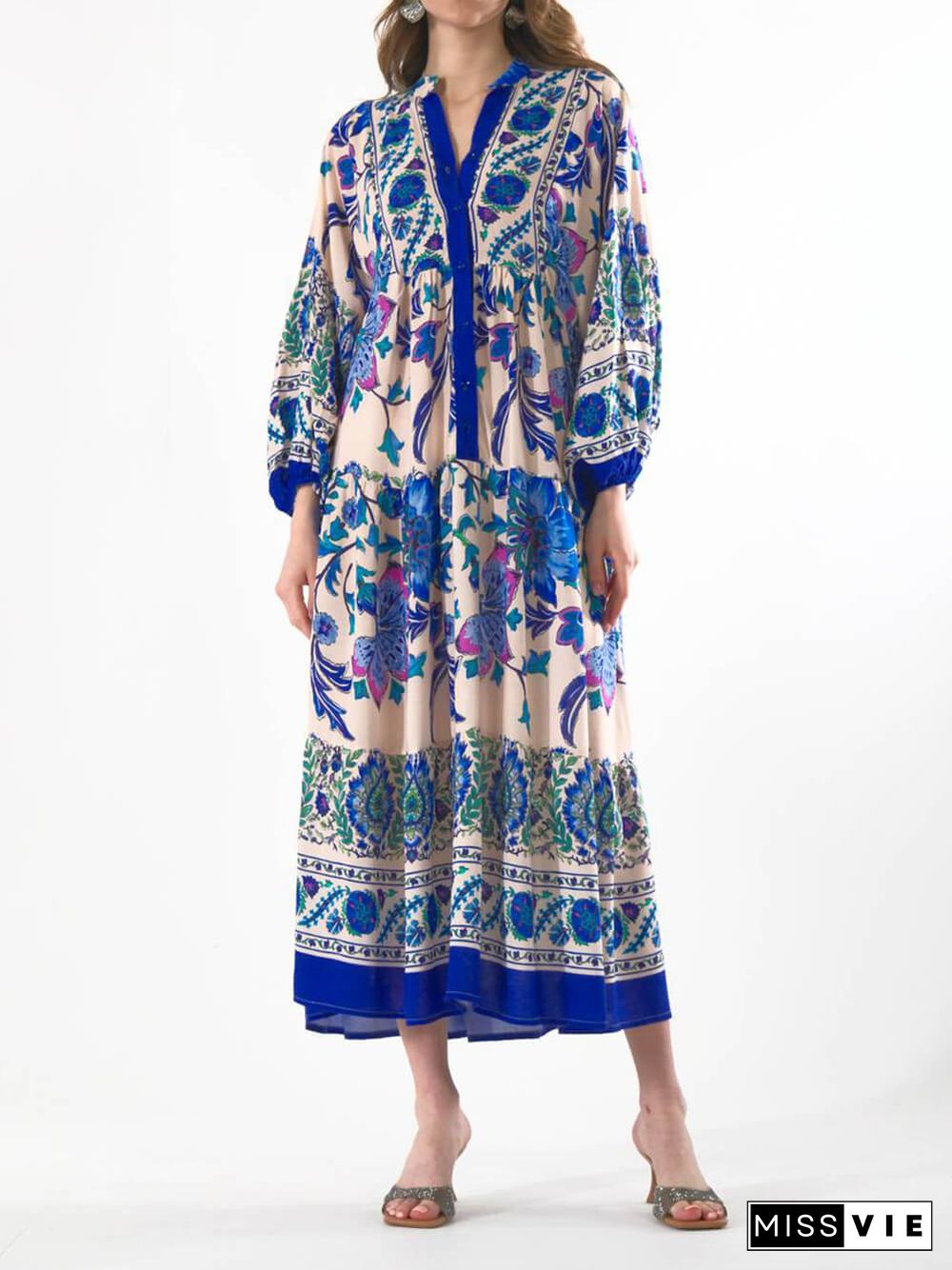 The Bohemian Bloom-Long Sleeve Maxi Dress