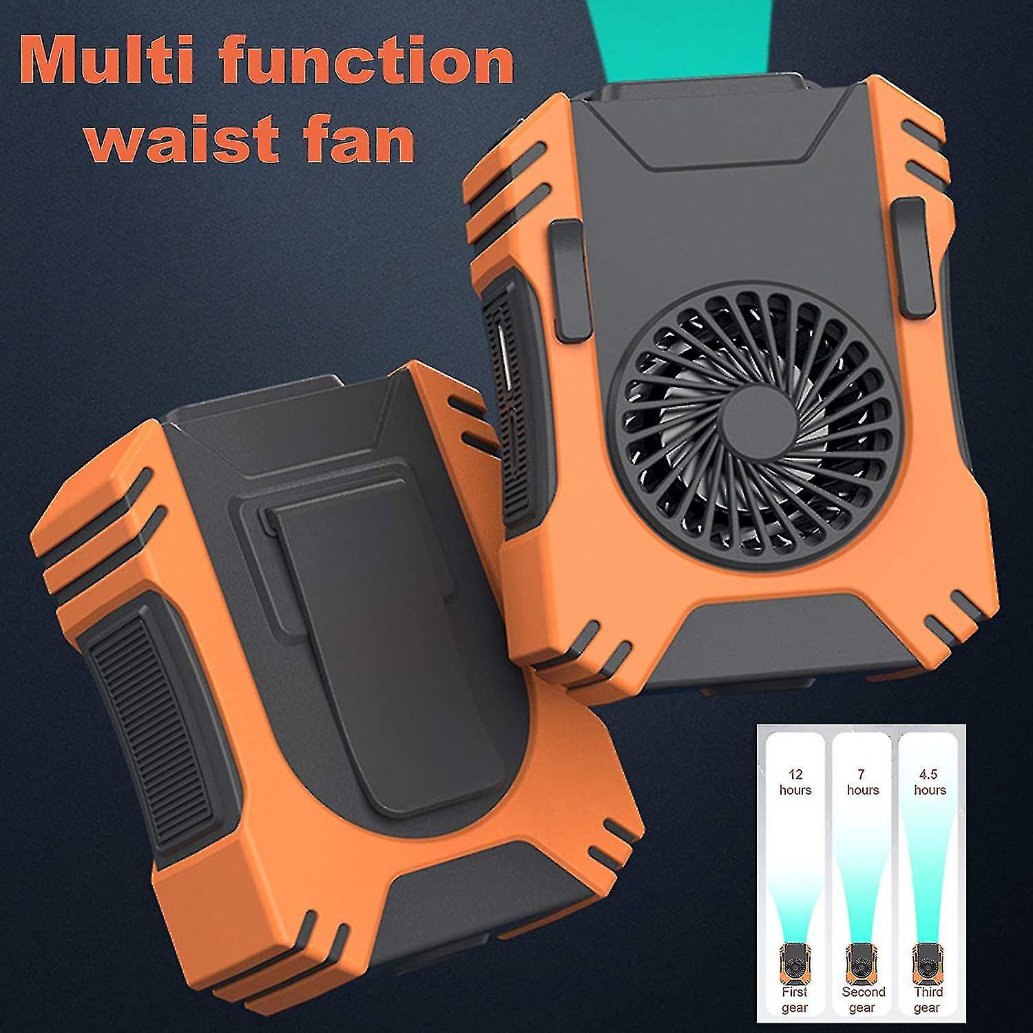 Portable Mini Waist Clip Fan， 5000mah Battery Operated Hands-free Wearable Fan With Lighting Lamp