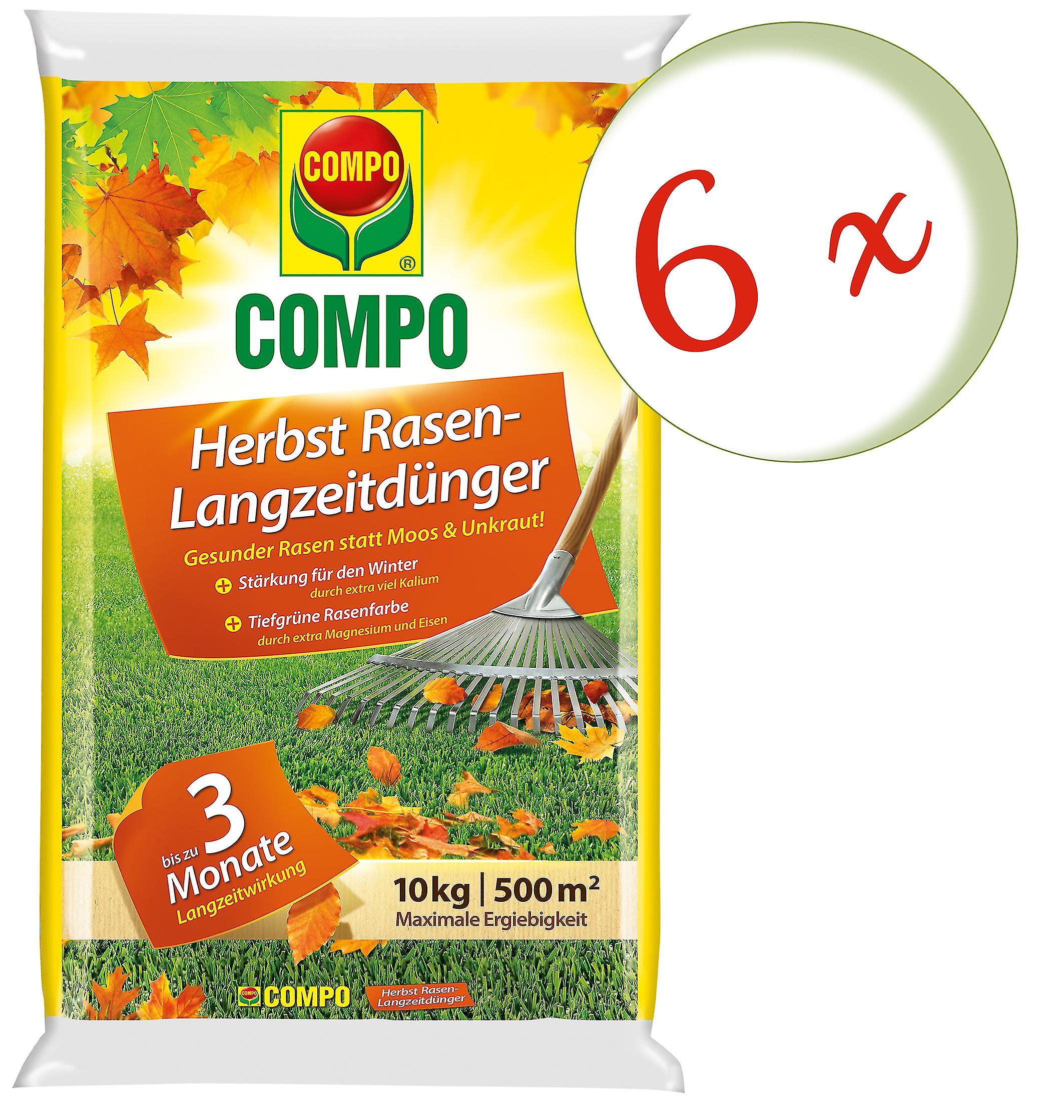 6 x COMPO Herbst Rasen-Langzeitd??nger， 10 kg