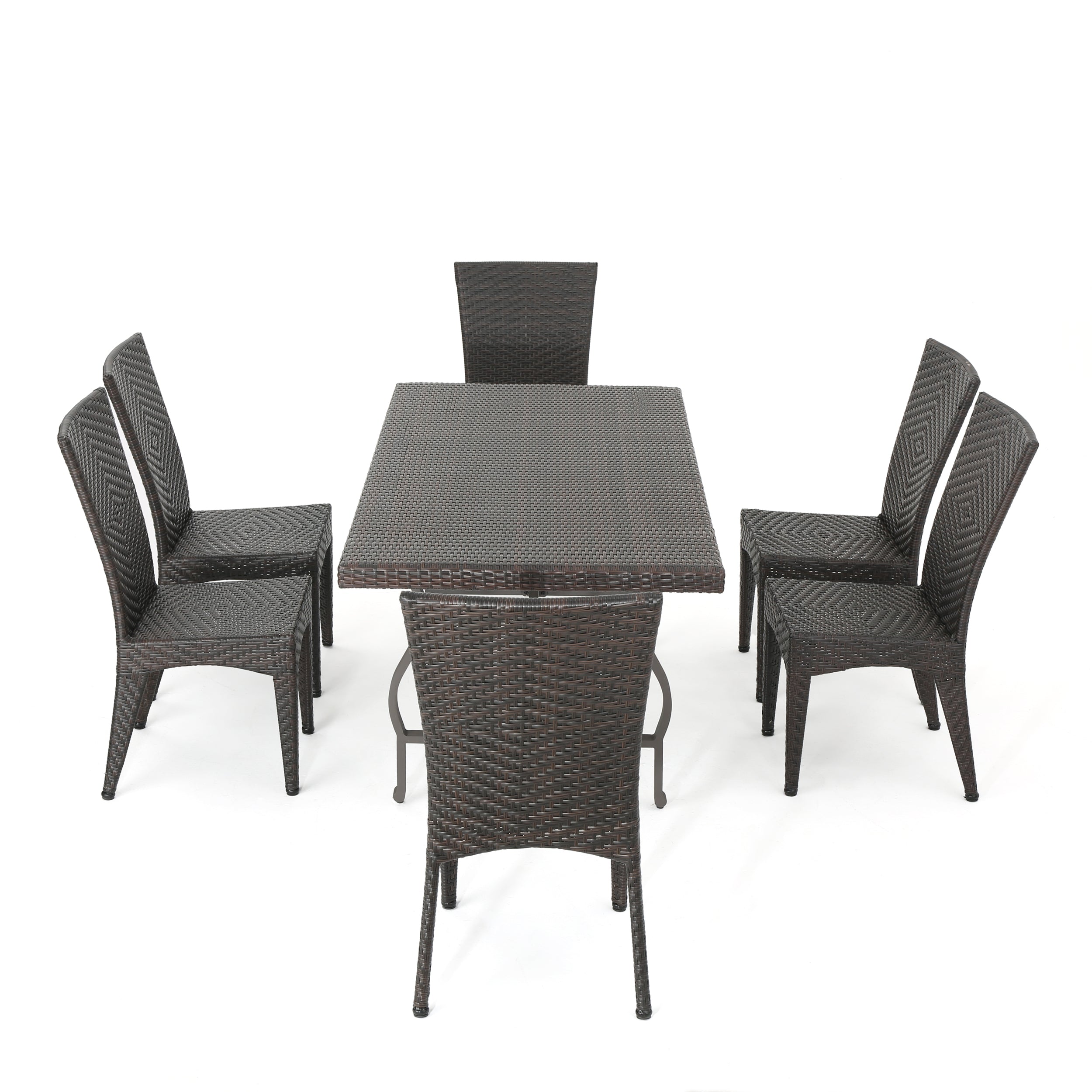 Dixie Outdoor Transitional 7-Piece Multi-Brown Wicker Dining Set