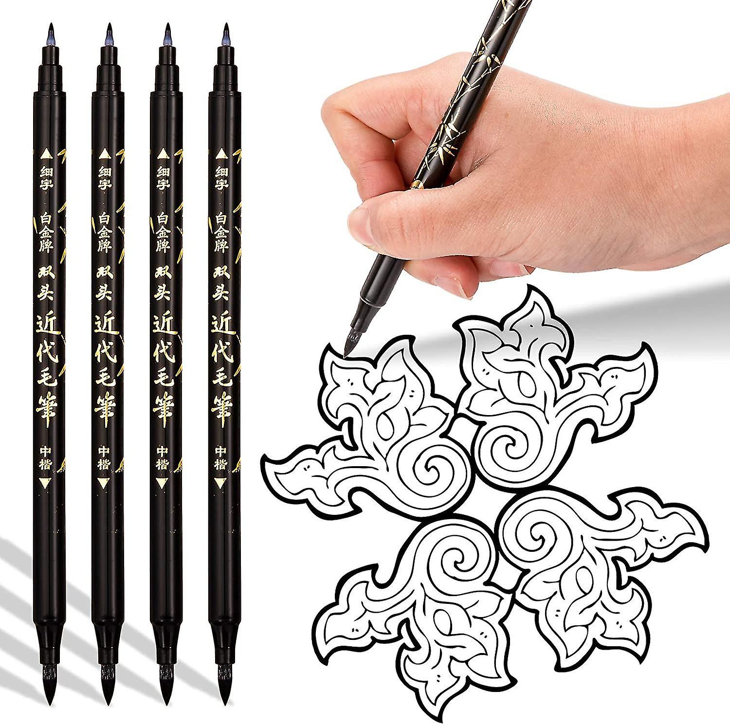 4pcs Dual Tip Pen Black Calligraphy Pen For Beginners Writing Sketches Art Drawings Scrap Booking Diy Art Crafts