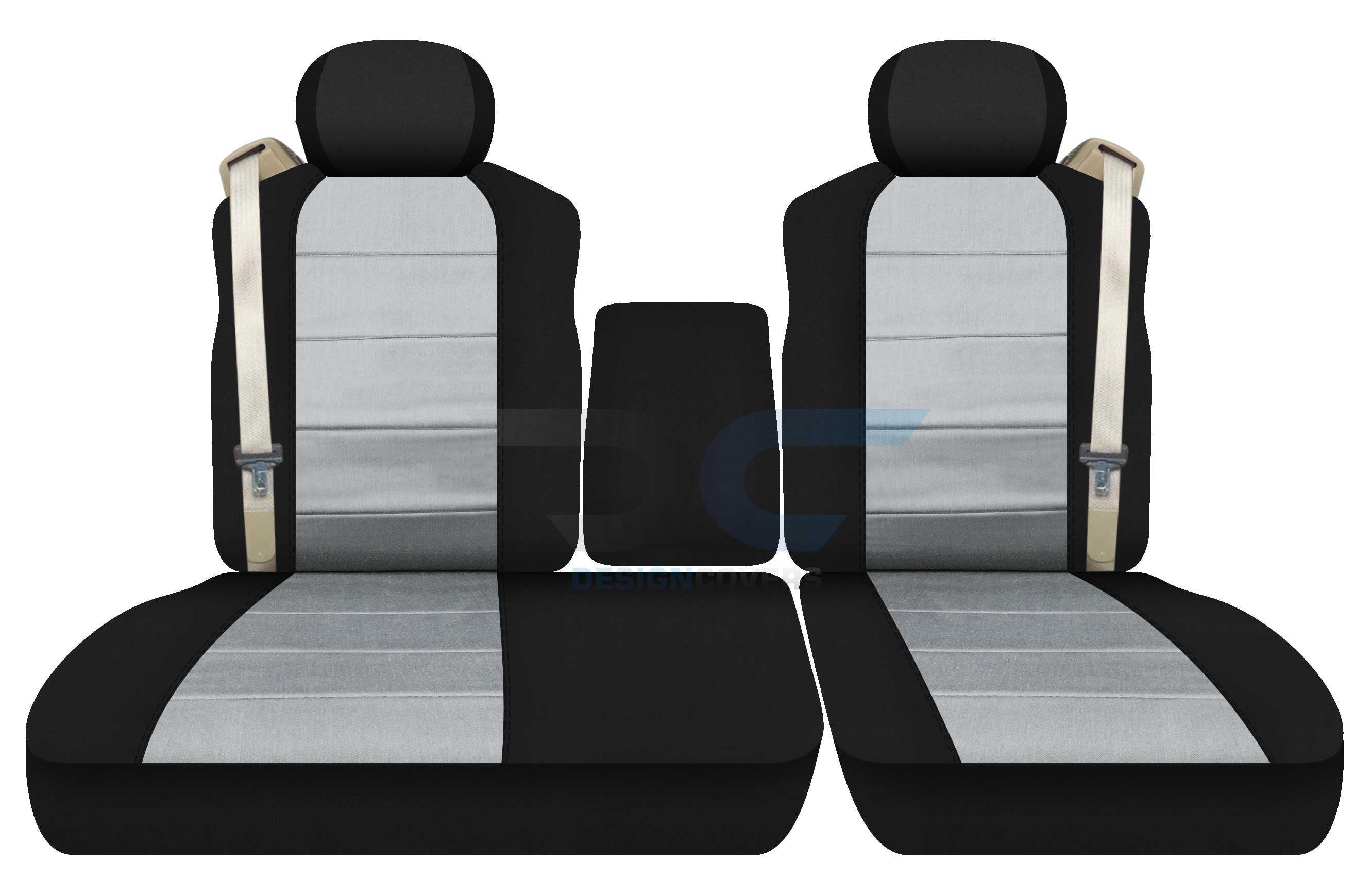 T102-Designcovers Compatible with 2001-2003 Ford F150 Two-Tone Truck Seat Covers (Front 40/60 Split Bench) with opening Center Console，Adjustable Headrests，Integrated Seat Belts: Black and Silver Velour