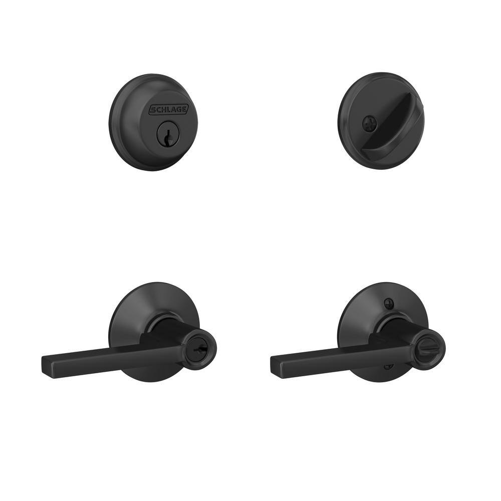 Schlage Latitude Matte Black Single Cylinder Deadbolt and Keyed Entry Door Lever Combo Pack FB50N G LAT 622