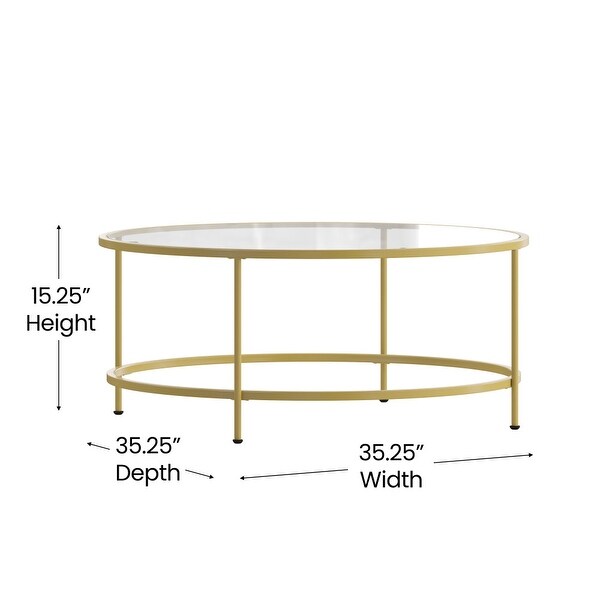 Glass Living Room Coffee Table with Round Metal Frame