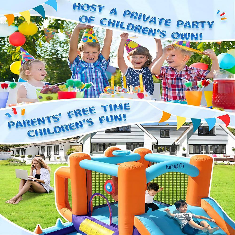 dubbin 7-In-1 Inflatable Bounce House with Football Goal Frame Basketball Hoop and Ball Pool with 350 Watt Blower FXINC-A002