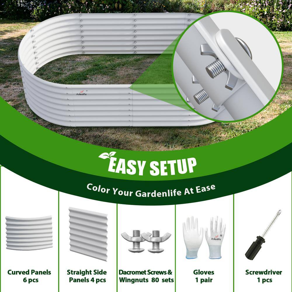 Cesicia 2 Pcs White Anti-Rust Galvanized Raised Steel Garden Bed Oval Above Ground Modular Planter Boxes (96L x 48W x 24H) ktkhxywydyq38