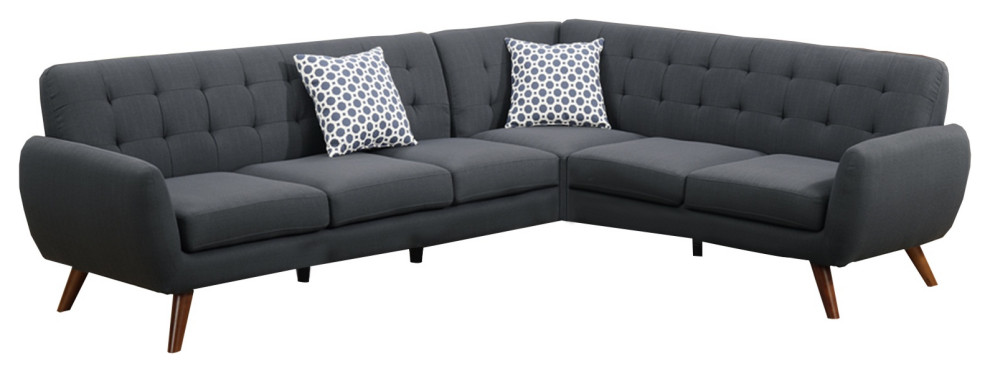 Polyfiber 2 Pieces Sectional With Tufted Back And Cushion Dark Gray   Midcentury   Sectional Sofas   by VirVentures  Houzz