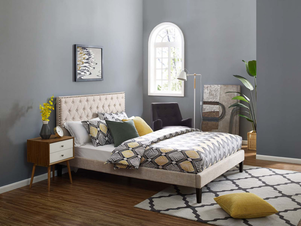 Beige Helena Tufted Twin Upholstered Linen Fabric Headboard   Transitional   Headboards   by Uber Bazaar  Houzz