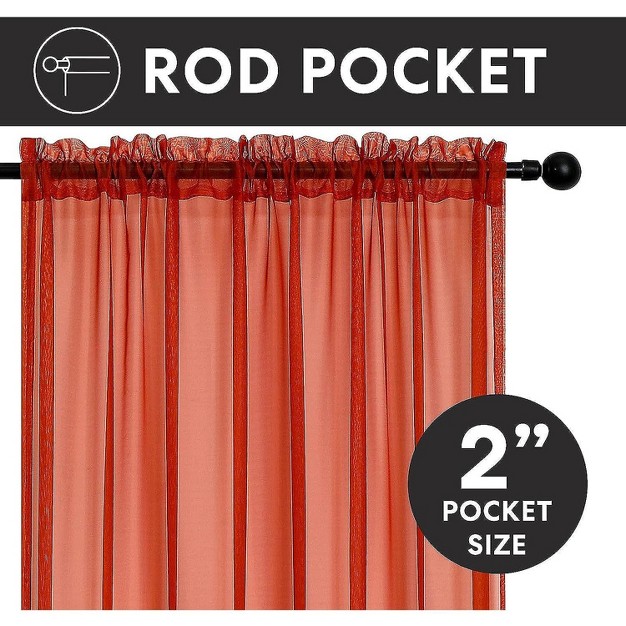 Kate Aurora 2 Piece Halloween Spooky Harvest Themed Pumpkin Spice Colored Rod Pocket Sheer Voile Window Curtain Panels