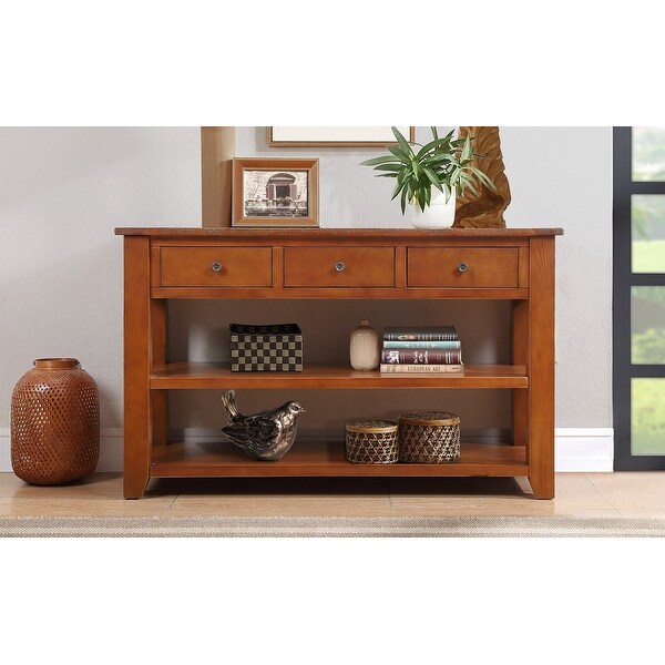 48'' Solid Pine Wood Top Console Table， Modern Entryway 3-drawer Sofa Side Table