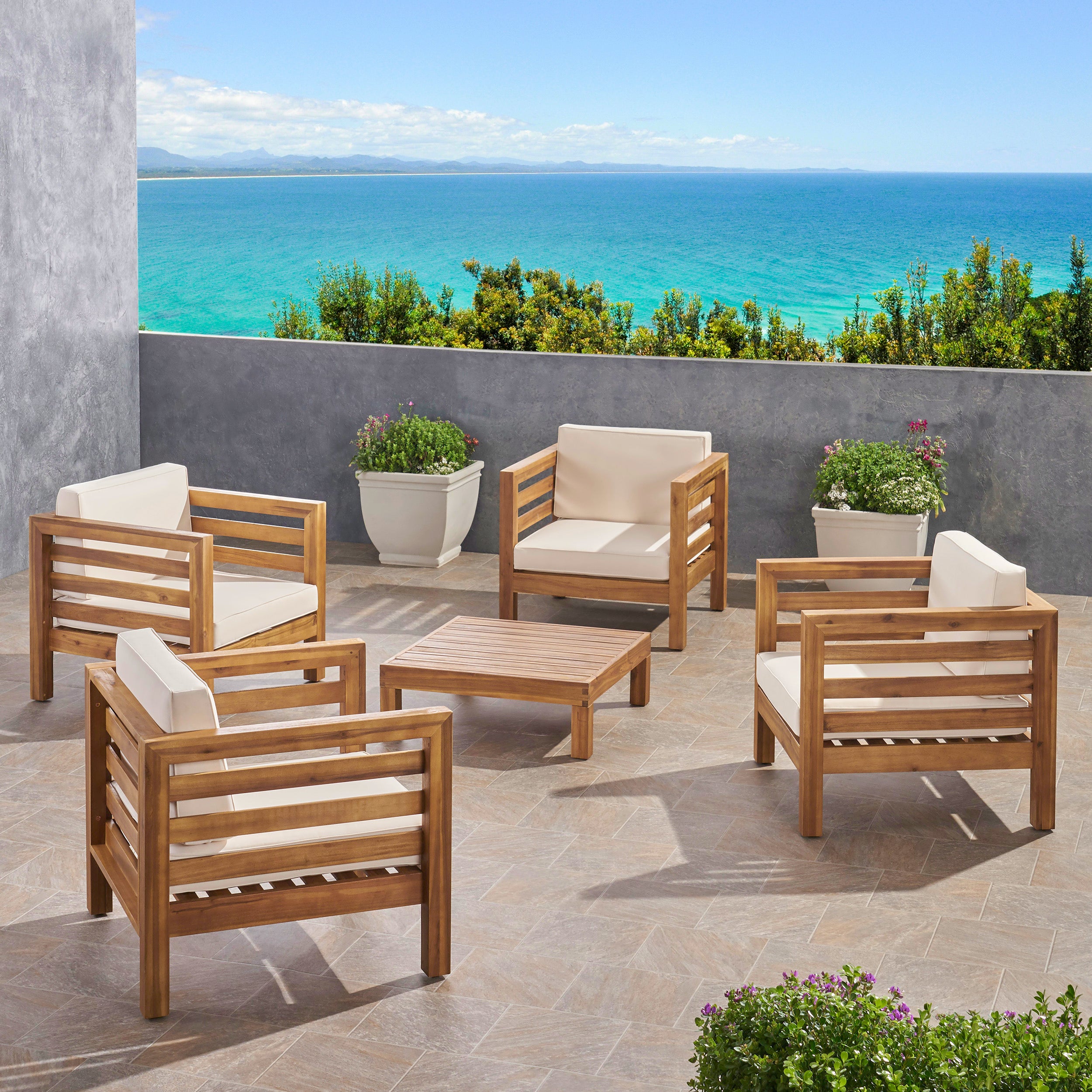 Emma Outdoor 4 Seater Acacia Wood Club Chair and Coffee Table Set