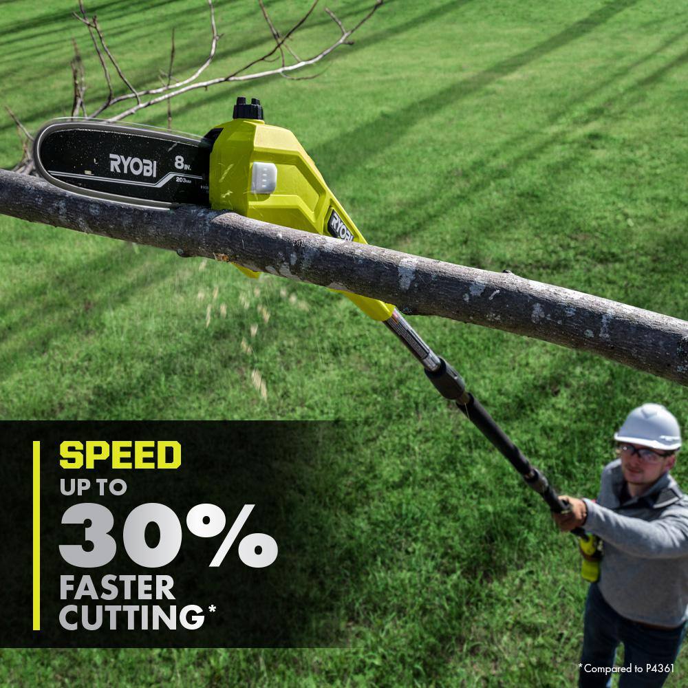 RYOBI P2508BTL-CMB1 ONE+ HP 18V Brushless Whisper Series 8 in. Cordless Battery Pole Saw (Tool Only) with Extra Chain and Bar and Chain Oil