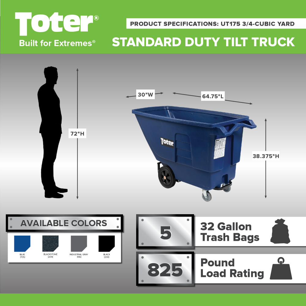 Toter 3/4 Cubic Yard 825 lbs Capacity Standard Duty Tilt Truck ;