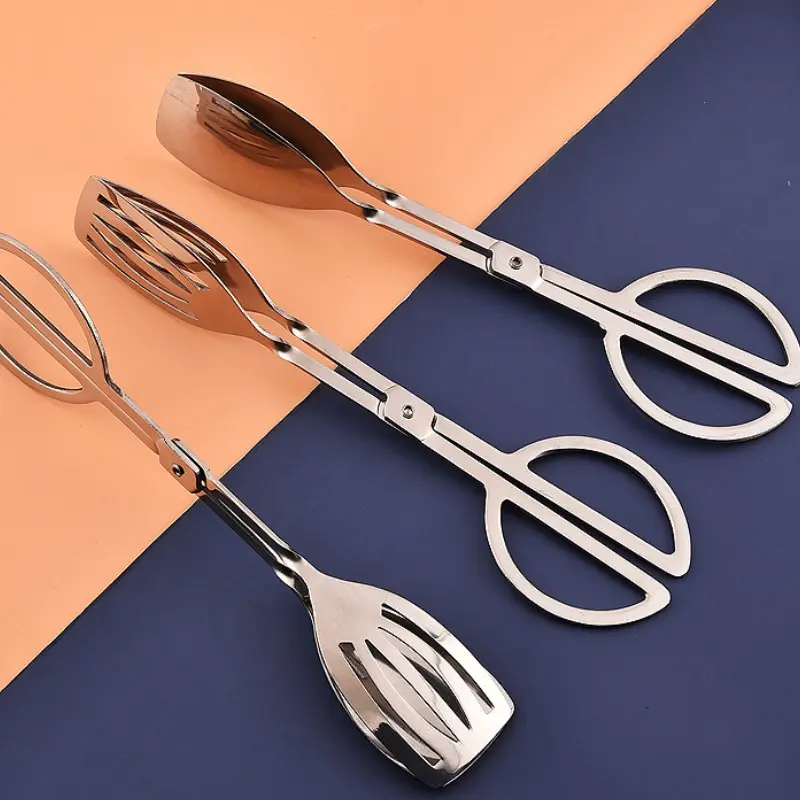 Stainless Steel  Metal Bread Buffet Barbecue Cooking Camping Tongs Bbq Steak Meat Food Clip Food Tongs