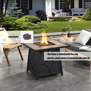 CASAINC 28-inch Steel Propane Gas Fire Pit Table 40000 BTU Square Gas Firepits with Lid and Lava Rock in Gray CR-FP-02-BR