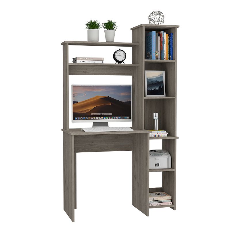 DEPOT E-SHOP Aramis Desk， Five Shelves， Two Superior Shelves， Light Gray