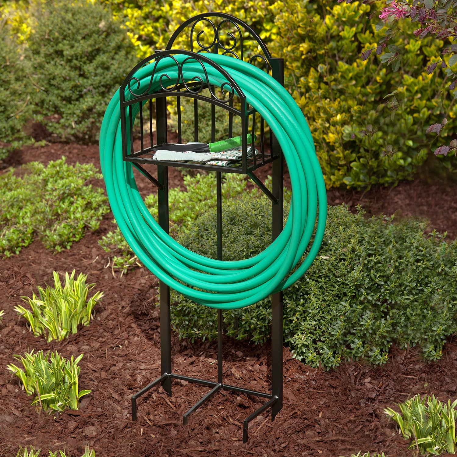 Liberty Garden 125' Decorative Hose Stand with Shelf