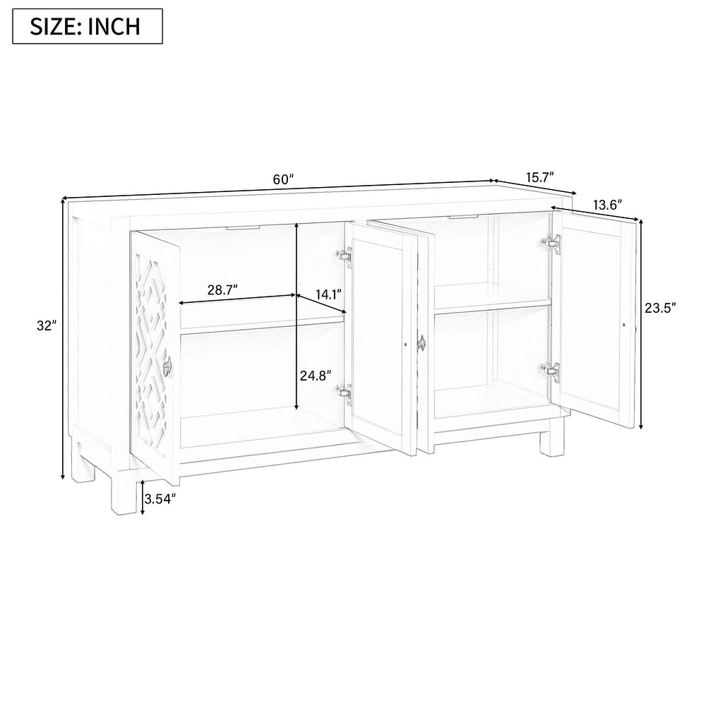 4 Door Buffet Cabinet with Pull Ring Handles