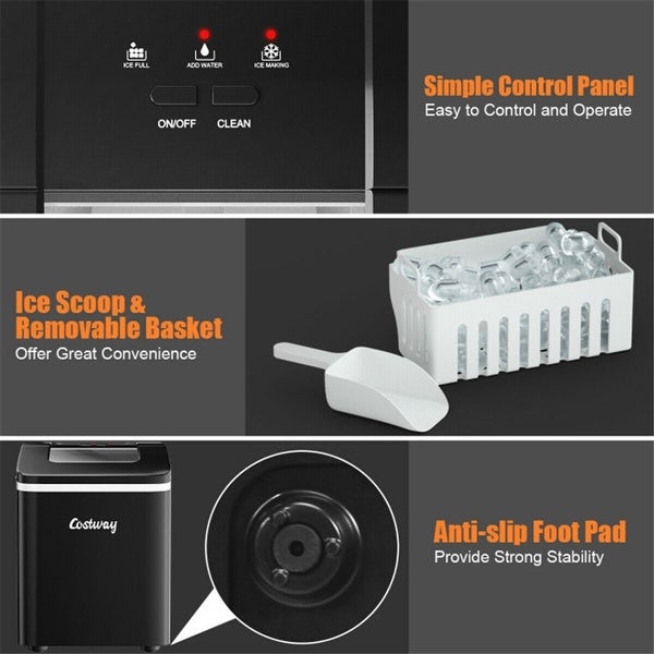 26lbs/24h Portable Countertop Ice Maker Machine Ice Maker with Scoop