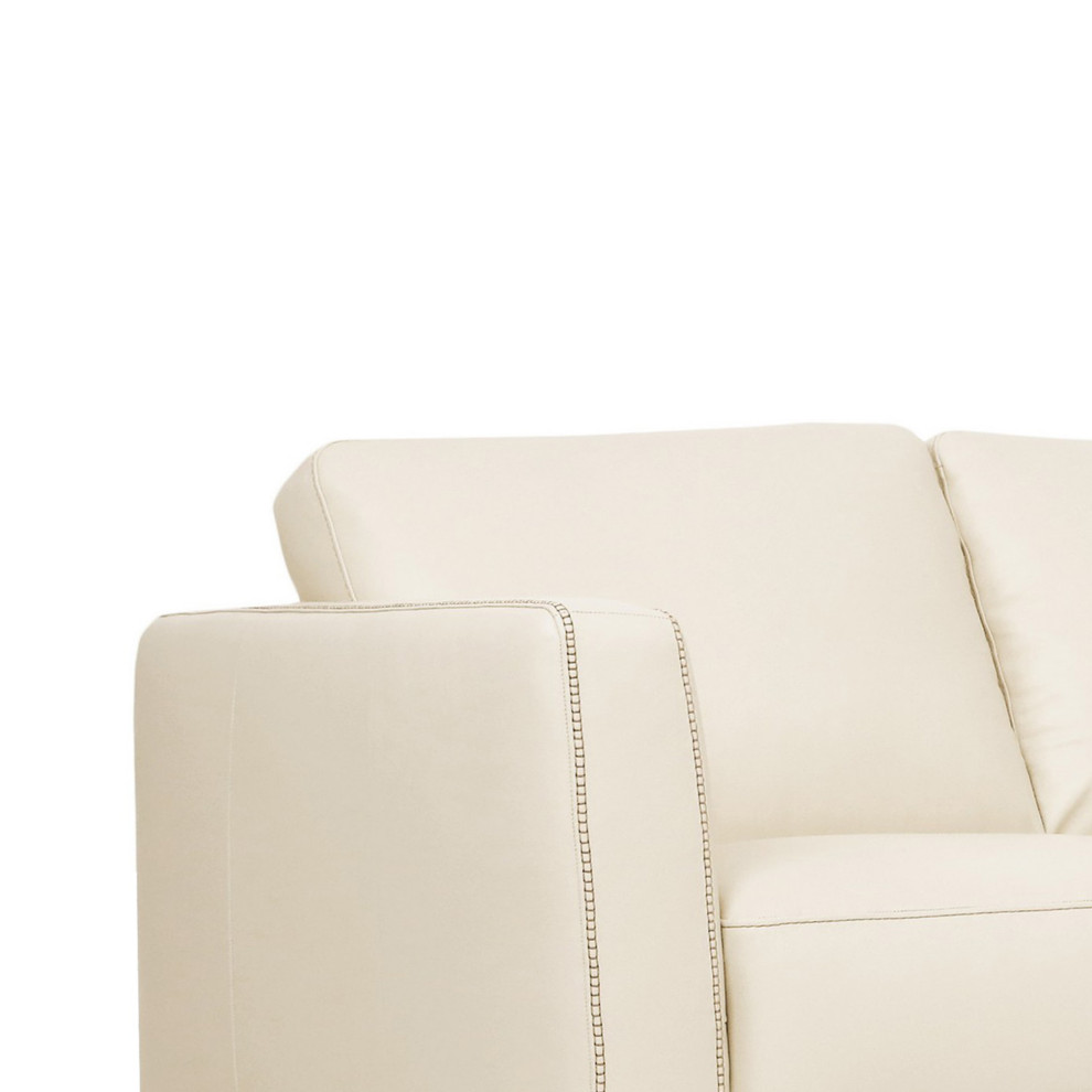 Leather Upholstered Loveseat With Track Arms And Angled Metal Feet  Cream   Contemporary   Loveseats   by VirVentures  Houzz