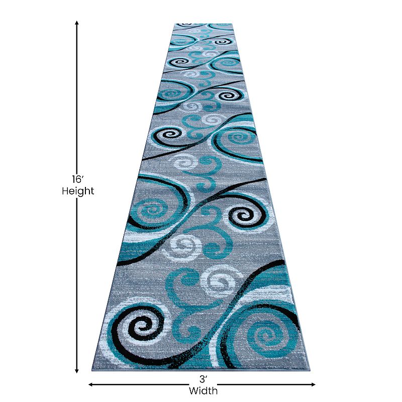 Masada Rugs Masada Rugs Stephanie Collection 3'x16' Area Rug Runner with Modern Contemporary Design in Turquoise， Gray， Black and White - Design 1100