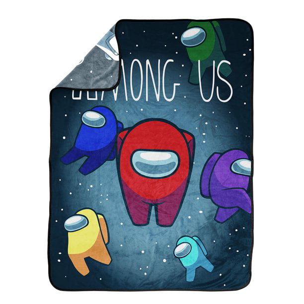 Among Us Crewmates Kids Throw， 46 x 60， Microfiber， Black， Innersloth， Gaming Bedding