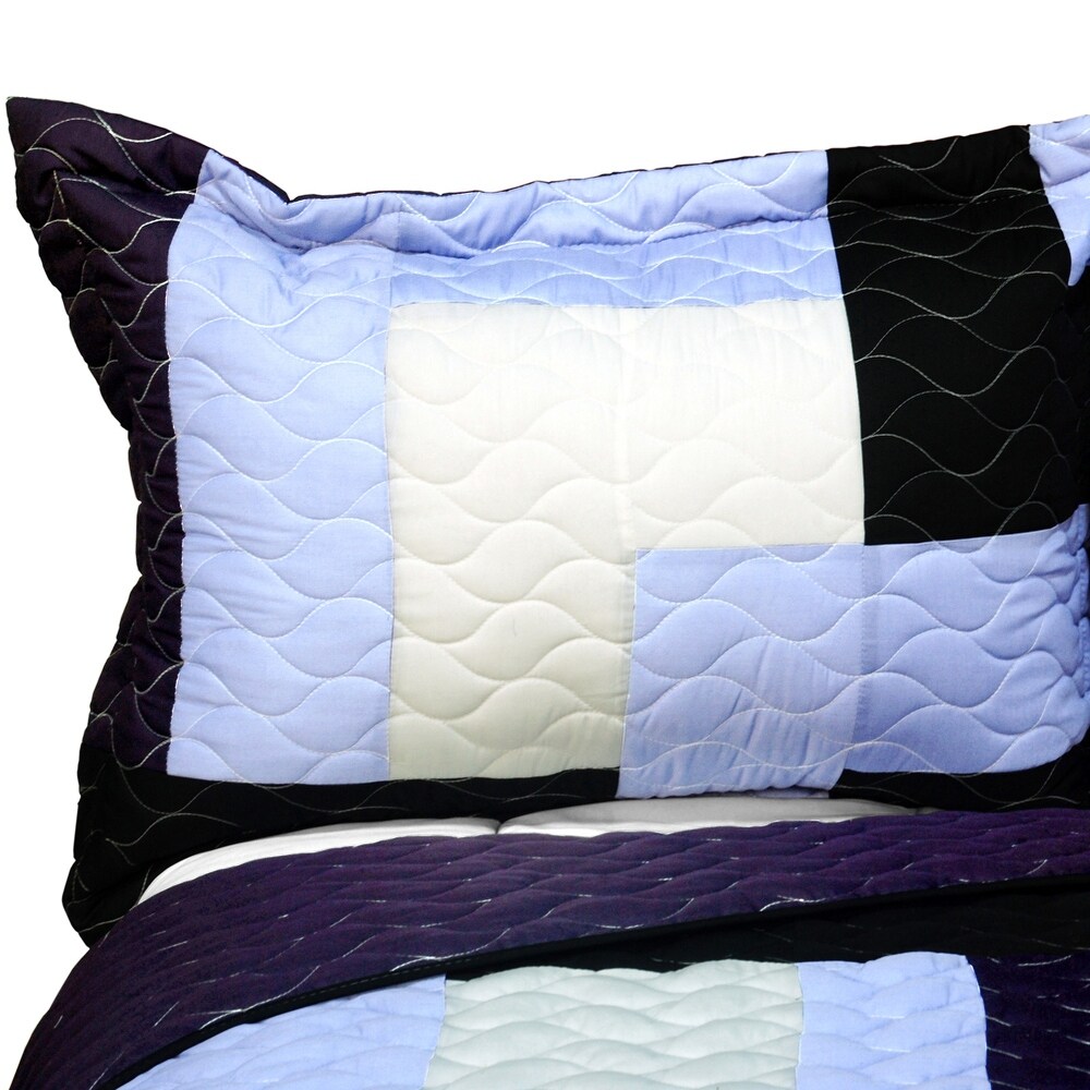 Purple Roadster 3PC Vermicelli   Quilted Patchwork Quilt Set (Full/Queen Size)