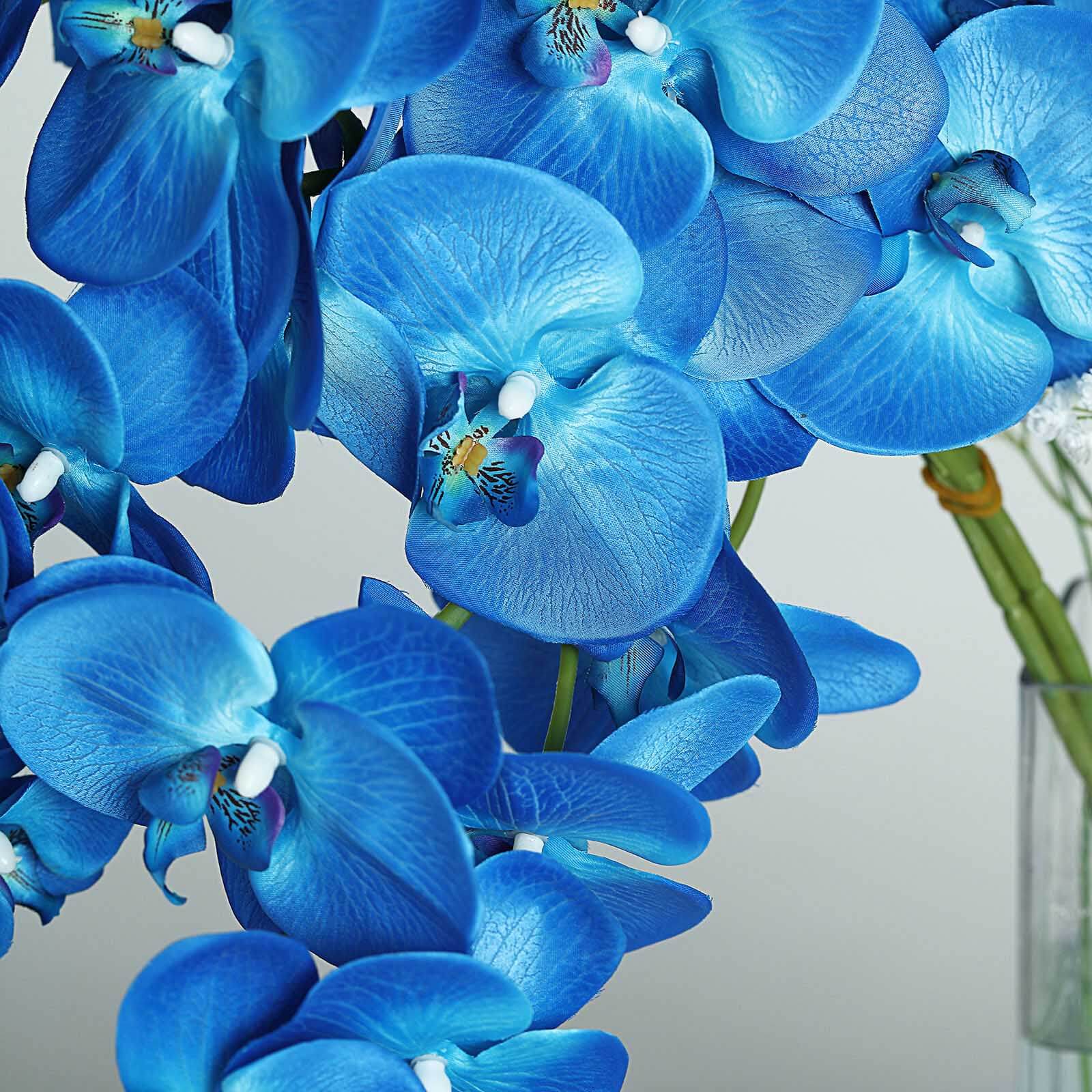 2 Stems Royal Blue Artificial Silk Orchid Flower Bouquets 40