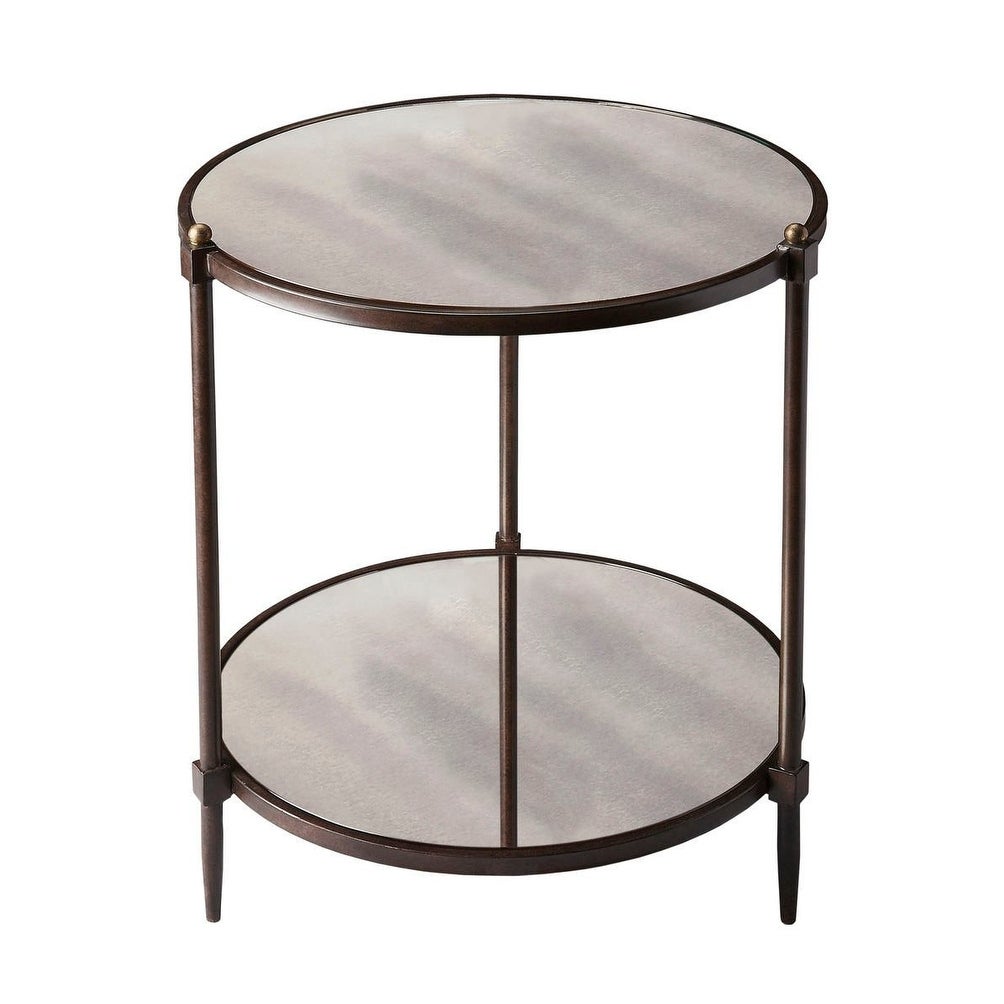 Peninsula Mirrored Round Side Table - Gray