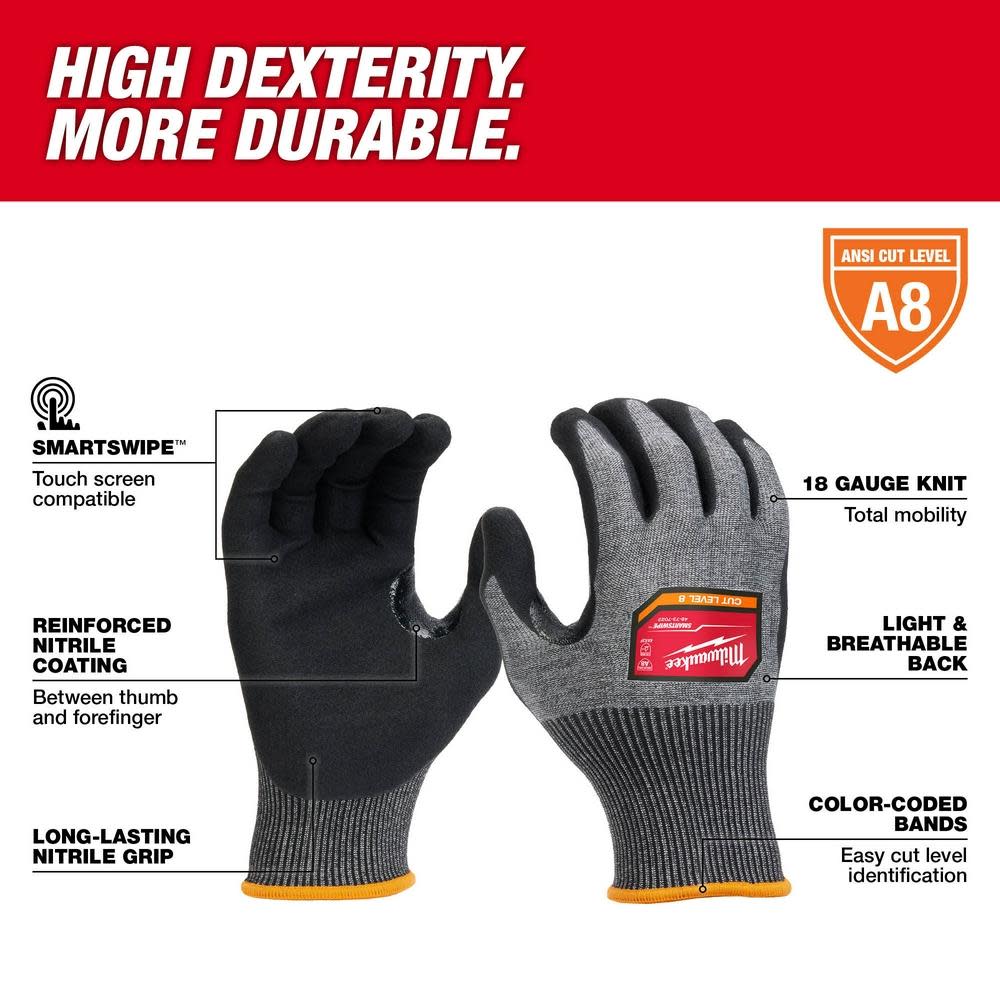 Milwaukee Cut Level 8 High Dexterity Nitrile Dipped Gloves 2X