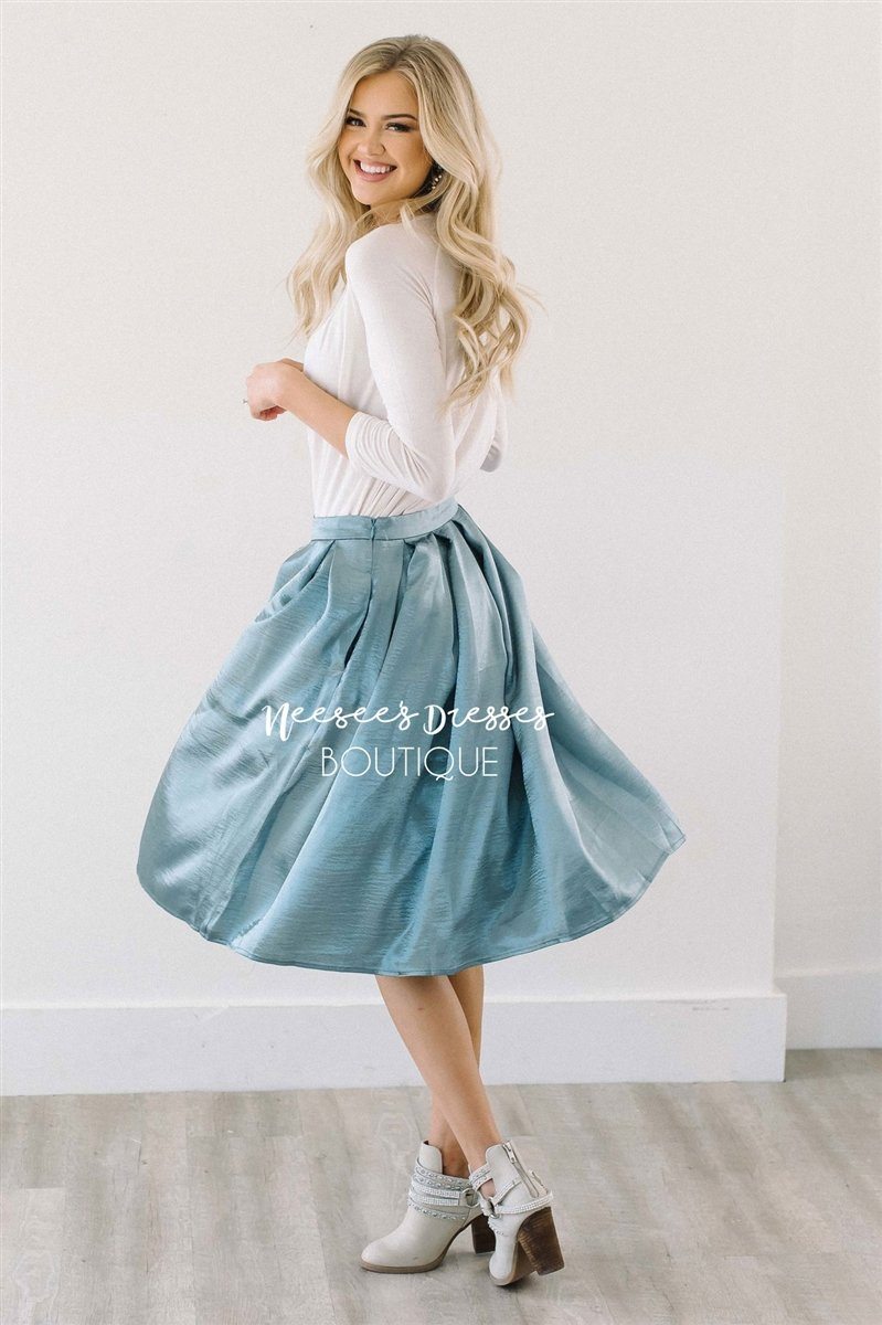 Shimmery Slate Blue Pleated Full Skirt