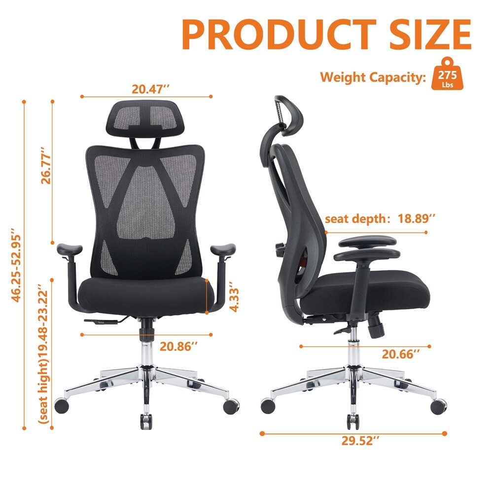 High Back Office Chair with Adjustable Headrest and Waistrest Mesh