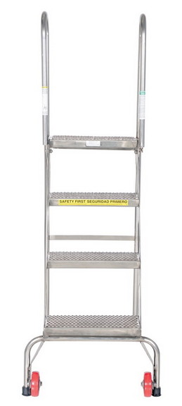 Vestil FLAD 4 SS folding 4 step ladder w/wheels ss