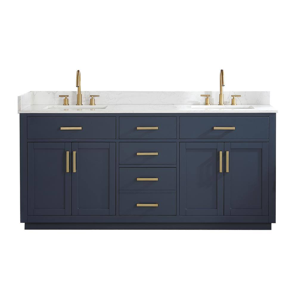 Altair Gavino 72 in. W x 22 in. D x 34 in. H Bath Vanity in Royal Blue with Grain White Composite Stone Top 557072-RB-GW-NM