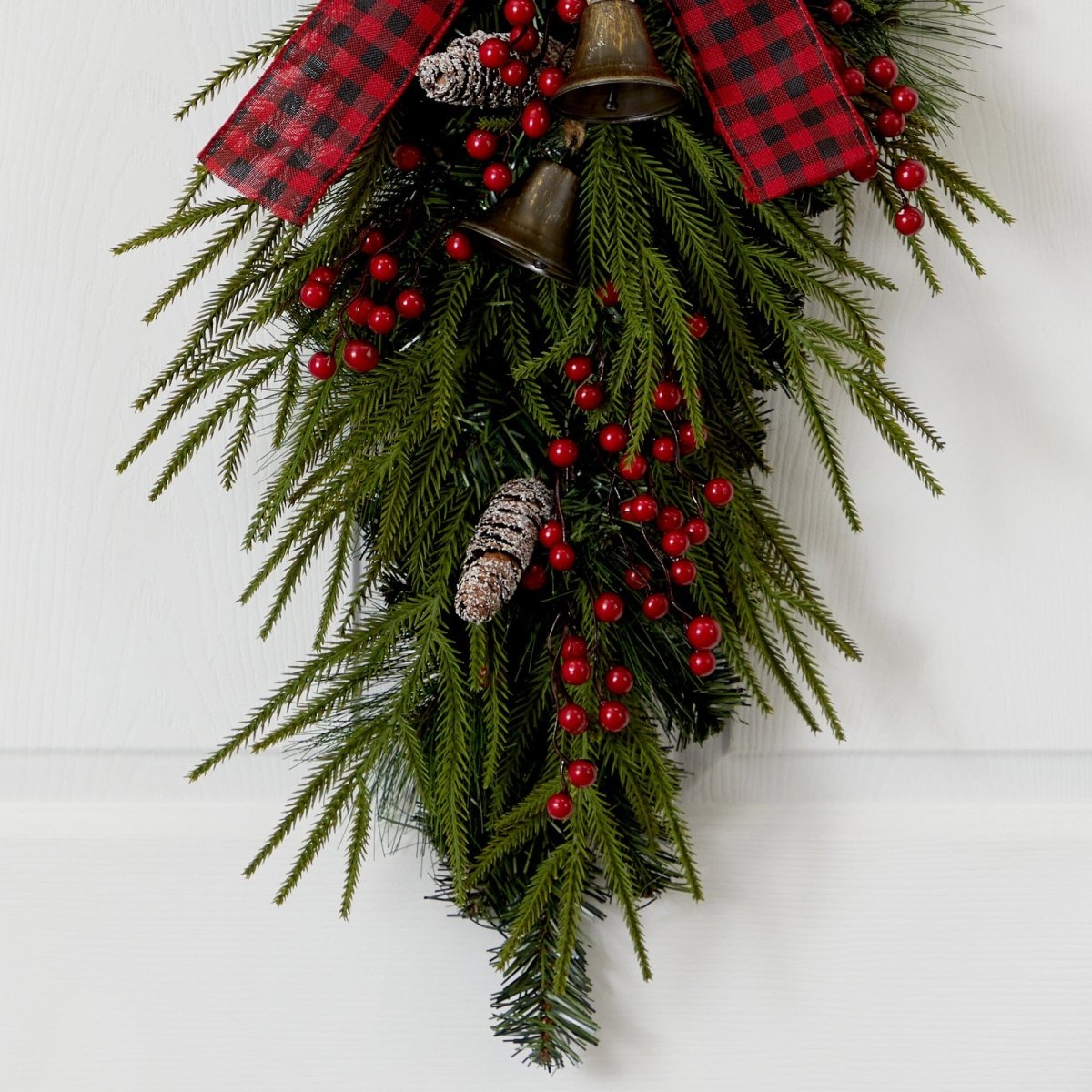 24'' Holiday Christmas Wreath with Pinecones, Berries & Bells